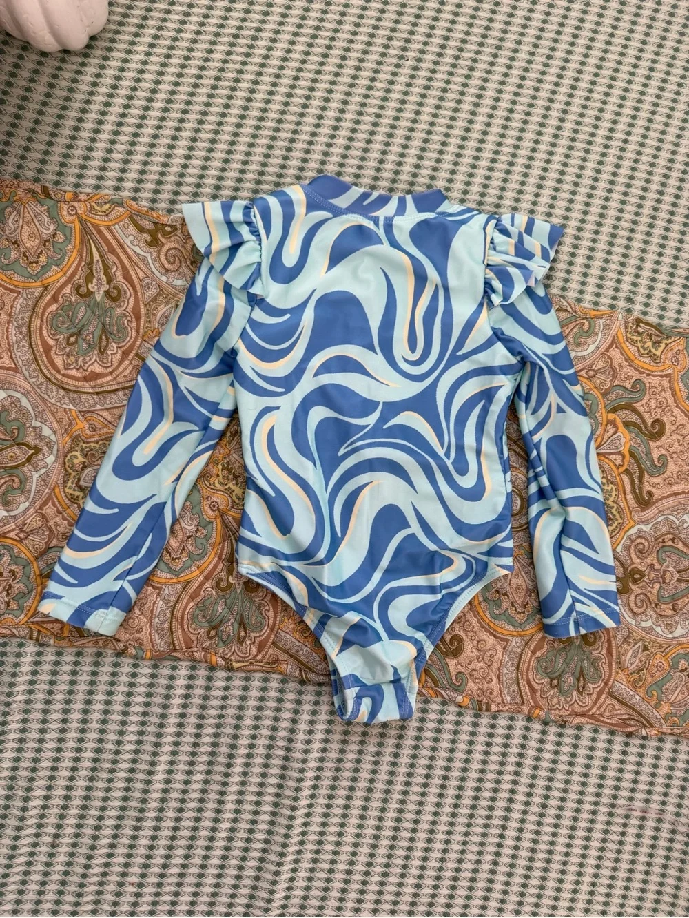 wonder nation Blue & Light Blue Swirl Long-Sleeve One-Piece Swimsuit 2T